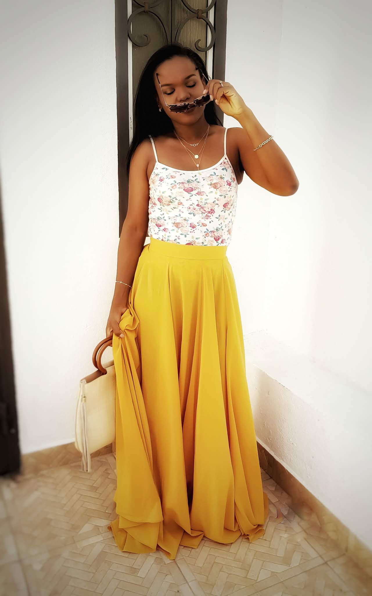 What I'm Wearing | Perfect Combination: Chambray Shirt + Maxi Skirt! | Yellow  skirt outfits, Yellow maxi skirts, Skirt outfits